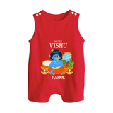 My First Vishu Baby BUTTON ROMPER – Baby Krishna Vishu Theme - RED - New Born (Chest 18")