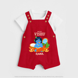 My First Vishu Baby DUNGAREE – Baby Krishna Vishu Theme - RED - 0 - 5 Months Old (Chest 18")