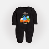 My First Vishu Baby FULL BODY SUIT – Baby Krishna Vishu Theme - BLACK - New Born (Chest 7.5")