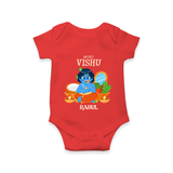 My First Vishu Baby Romper – Baby Krishna Vishu Theme - RED - New Born (Chest 14")