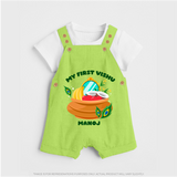 My First Vishu Baby DUNGAREE – Vishu Kani Pot & Mirror Theme - GREEN - 0 - 5 Months Old (Chest 18")