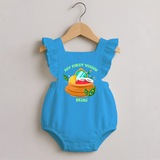 My First Vishu Baby ROMPER FROCK – Vishu Kani Pot & Mirror Theme - SKY BLUE - 0 - 3 Months Old (Chest 19")