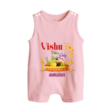 Vishu Vibes Only Baby BUTTON ROMPER – Traditional Vishu Kani Theme - BABY PINK - New Born (Chest 18")