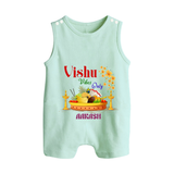 Vishu Vibes Only Baby BUTTON ROMPER – Traditional Vishu Kani Theme - MINT GREEN - New Born (Chest 18")