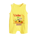 Vishu Vibes Only Baby BUTTON ROMPER – Traditional Vishu Kani Theme - PASTEL YELLOW - New Born (Chest 18")