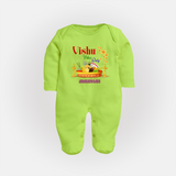 Vishu Vibes Only Baby FULL BODY SUIT – Traditional Vishu Kani Theme - LIME GREEN - New Born (Chest 7.5")