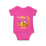 Vishu Vibes Only Baby Romper – Traditional Vishu Kani Theme - HOT PINK - New Born (Chest 14")