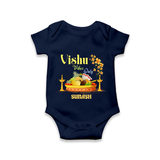Vishu Vibes Only Baby Romper – Traditional Vishu Kani Theme - NAVY BLUE - New Born (Chest 14")