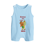 Konna Poo Cutie Baby BUTTON ROMPER – Vishu Flower Theme - BABY BLUE - New Born (Chest 18")