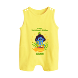 Kutty Krishna’s Vishu Baby BUTTON ROMPER – Baby Krishna Celebration Theme - PASTEL YELLOW - New Born (Chest 18")