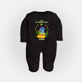 Kutty Krishna’s Vishu Baby FULL BODY SUIT – Baby Krishna Celebration Theme - BLACK - New Born (Chest 7.5")