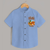 Vishu Wishes Baby SHIRT – Malayalam Typography Kani Theme - SKY BLUE - 0 - 6 Months Old (Chest 23")