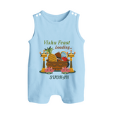 Vishu Feast Loading Baby BUTTON ROMPER – Festive Food & Kani Theme - BABY BLUE - New Born (Chest 18")