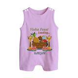 Vishu Feast Loading Baby BUTTON ROMPER – Festive Food & Kani Theme - LILAC - New Born (Chest 18")
