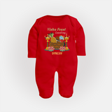 Vishu Feast Loading Baby FULL BODY SUIT – Festive Food & Kani Theme - RED - New Born (Chest 7.5")