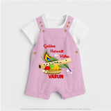 Golden Harvest Vishu Baby DUNGAREE – Krishna Flute & Festive Theme - BABY PINK - 0 - 5 Months Old (Chest 18")
