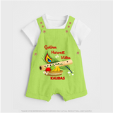 Golden Harvest Vishu Baby DUNGAREE – Krishna Flute & Festive Theme - GREEN - 0 - 5 Months Old (Chest 18")