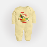 Golden Harvest Vishu Baby FULL BODY SUIT – Krishna Flute & Festive Theme - PASTEL YELLOW - New Born (Chest 7.5")