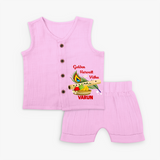 Golden Harvest Vishu Baby Jabla – Krishna Flute & Festive Theme - BABY PINK - 0 - 3 Months Old (Chest 9.8")