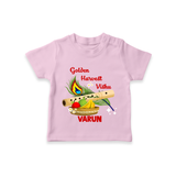 Golden Harvest Vishu Baby T-Shirt – Krishna Flute & Festive Theme - BABY PINK - 0-5 Months Old (Chest 17")
