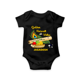 Golden Harvest Vishu Baby Romper – Krishna Flute & Festive Theme - BLACK - New Born (Chest 14")