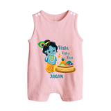 Vishu Baby Boss BUTTON ROMPER – Cute Krishna Theme - BABY PINK - New Born (Chest 18")