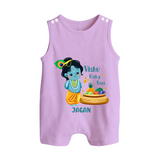 Vishu Baby Boss BUTTON ROMPER – Cute Krishna Theme - LILAC - New Born (Chest 18")
