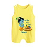 Vishu Baby Boss BUTTON ROMPER – Cute Krishna Theme - PASTEL YELLOW - New Born (Chest 18")