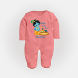 Vishu Baby Boss FULL BODY SUIT – Cute Krishna Theme - PEACH - New Born (Chest 7.5")