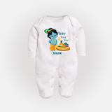 Vishu Baby Boss FULL BODY SUIT – Cute Krishna Theme - WHITE - New Born (Chest 7.5")