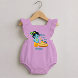 Vishu Baby Boss ROMPER FROCK – Cute Krishna Theme - BABY PINK - 0 - 3 Months Old (Chest 19")