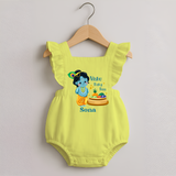 Vishu Baby Boss ROMPER FROCK – Cute Krishna Theme - PASTEL YELLOW - 0 - 3 Months Old (Chest 19")