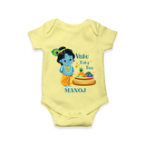 Vishu Baby Boss Romper – Cute Krishna Theme - PASTEL YELLOW - New Born (Chest 14")