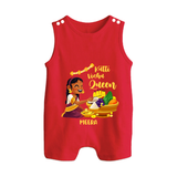 Kutti Vishu Queen Baby BUTTON ROMPER – Girl Festive Theme - RED - New Born (Chest 18")