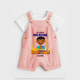 Lil Vishu Rockstar Baby DUNGAREE – Cute Festive Kids Wear for Vishu Celebration - PEACH - 0 - 5 Months Old (Chest 18")