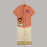 Lil Vishu Rockstar Kids SHIRT AND DHOTI – Festive Vishu Outfit for Boys - ORANGE - 0 - 6 Months Old (Chest-23") (Dhoti length-14")