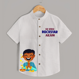 Lil Vishu Rockstar Kids Shirt – Festive Vishu Outfit for Boys - WHITE - 0 - 6 Months Old (Chest 23")
