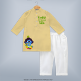Kutti Krishna Vishu Kids KURTA – Baby Krishna Festive Wear - PASTEL YELLOW - 3 - 6 Months Old (Chest 24", Kurta Length 14'', Waist 19", Pant Length 14")