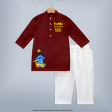 Kutti Krishna Vishu Kids KURTA – Baby Krishna Festive Wear - MAROON - 3 - 6 Months Old (Chest 24", Kurta Length 14'', Waist 19", Pant Length 14")