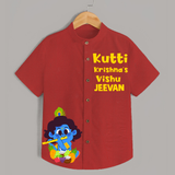 Kutti Krishna Vishu Kids Shirt – Baby Krishna Festive Wear - RED - 0 - 6 Months Old (Chest 23")