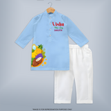 Vishu Vibes Only Kids KURTA – Traditional Vishu Kani Theme Outfit - BABY BLUE - 3 - 6 Months Old (Chest 24", Kurta Length 14'', Waist 19", Pant Length 14")
