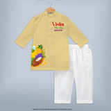Vishu Vibes Only Kids KURTA – Traditional Vishu Kani Theme Outfit - PASTEL YELLOW - 3 - 6 Months Old (Chest 24", Kurta Length 14'', Waist 19", Pant Length 14")