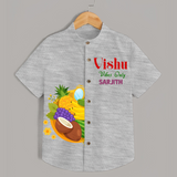 Vishu Vibes Only Kids Shirt – Traditional Vishu Kani Theme Outfit - GREY - 0 - 6 Months Old (Chest 23")