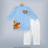 Vishu Wishes Kids KURTA – Malayalam Typography Festive Wear - BABY BLUE - 3 - 6 Months Old (Chest 24", Kurta Length 14'', Waist 19", Pant Length 14")
