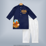 Vishu Wishes Kids KURTA – Malayalam Typography Festive Wear - NAVY BLUE - 3 - 6 Months Old (Chest 24", Kurta Length 14'', Waist 19", Pant Length 14")