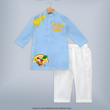 Traditional Vishu Kani Kids KURTA – Kerala Festive Ethnic Theme - BABY BLUE - 3 - 6 Months Old (Chest 24", Kurta Length 14'', Waist 19", Pant Length 14")