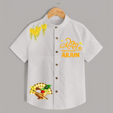 Traditional Vishu Kani Kids Shirt – Kerala Festive Ethnic Theme - WHITE - 0 - 6 Months Old (Chest 23")