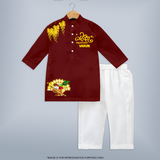 Traditional Vishu Kani Kids KURTA – Kerala Festive Ethnic Theme - MAROON - 3 - 6 Months Old (Chest 24", Kurta Length 14'', Waist 19", Pant Length 14")