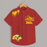Traditional Vishu Kani Kids Shirt – Kerala Festive Ethnic Theme - RED - 0 - 6 Months Old (Chest 23")