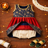 Royal Navy Blue & Crimson Red Baby Ethnic Frock – Traditional Festive Outfit for Girls